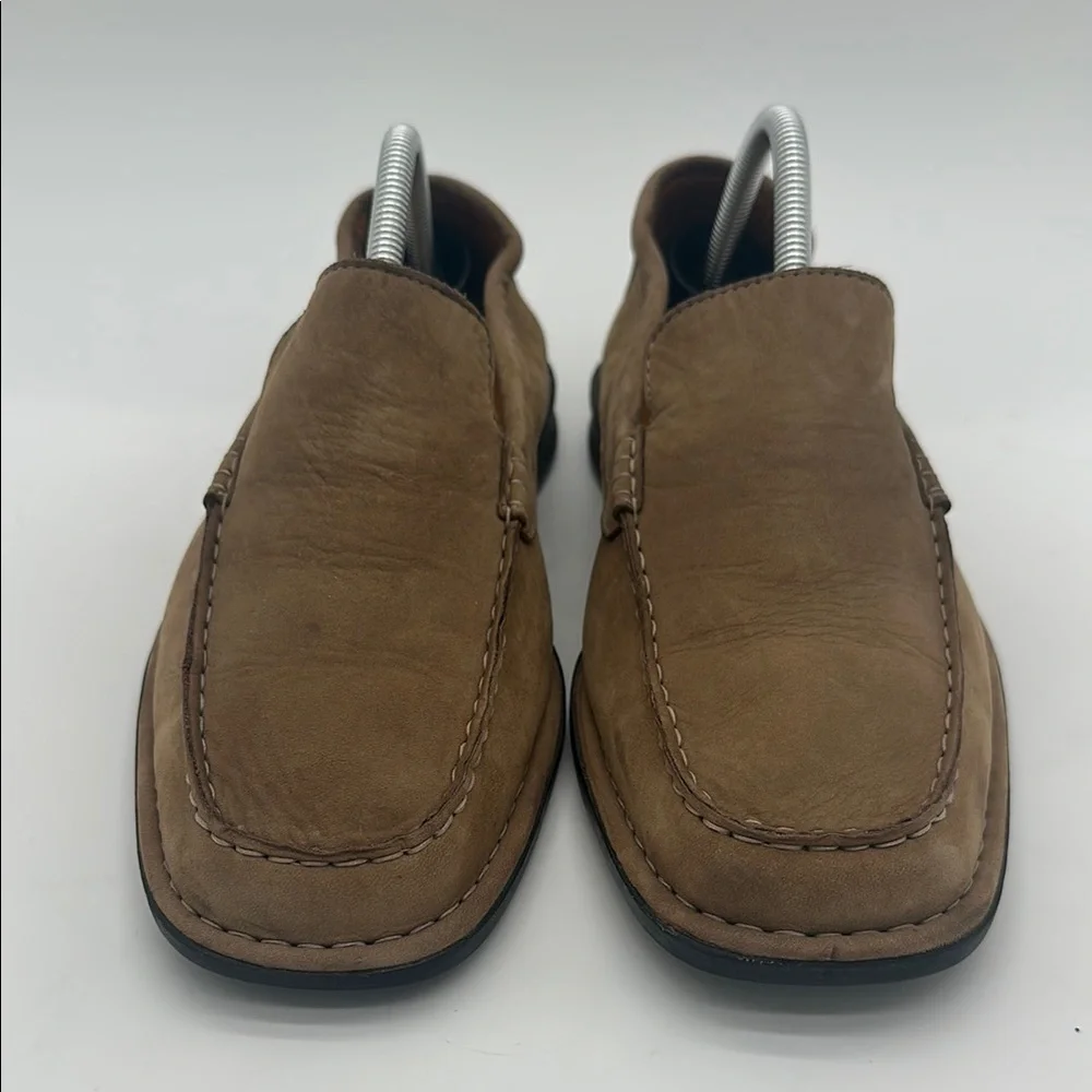 Timberland Mens Size 8.5 Tan Slip-On Loafers with Wedge Sole and Suede Material